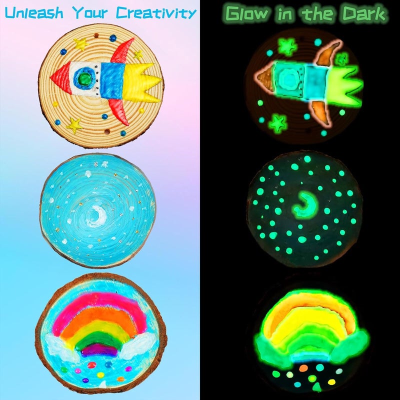 KIRKOTOY Wooden Crafts Kit for Kids-Glow in The Dark-Arts & Crafts Gifts for Boys Girls Age 6-12, 24 Wood Slices with Painting Craft Activities Kits, Creative Art Toys for 6 7 8 9 10 11 12 Year Old - Image 3